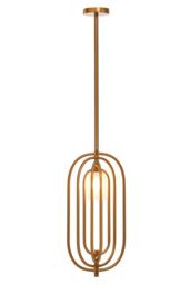 Orsina Frosted Glass Pendant Light With Gold Finish, Oval Metal Frame Ceiling Light Fixture, Decorative Pendant Lamp - thumbnail 2
