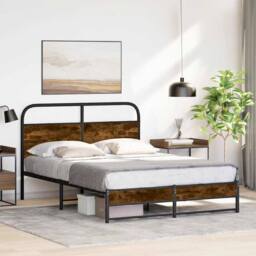 Berkfield Home Elegant Bed Frame Without Mattress 140x200 cm Smoked Oak Engineer in Brown - thumbnail 2