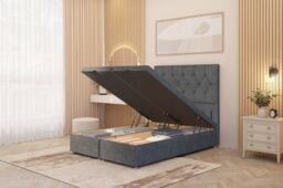 Somnior Ziggy Plush Velvet Ottoman Bed Base with Floor Standing Headboard in Silver - Size: King - thumbnail 1