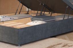 Somnior Ziggy Plush Velvet Ottoman Bed Base with Floor Standing Headboard in Silver - Size: King - thumbnail 4