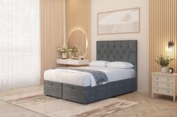 Somnior Ziggy Plush Velvet Ottoman Bed Base with Floor Standing Headboard in Silver - Size: King - thumbnail 2