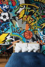 Origin Murals Sports Graffiti Wall Mural in Blue - Size: W300 cm x H240 cm - thumbnail 5