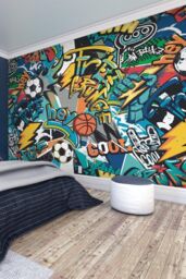 Origin Murals Sports Graffiti Wall Mural in Blue - Size: W300 cm x H240 cm - thumbnail 1
