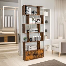 Pirlo Plush Industrial 5 Compartment Book Shelf Rustic Brown Living Room Furniture - thumbnail 2