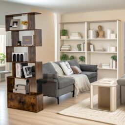 Pirlo Plush Industrial 5 Compartment Book Shelf Rustic Brown Living Room Furniture - thumbnail 4