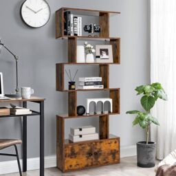 Pirlo Plush Industrial 5 Compartment Book Shelf Rustic Brown Living Room Furniture - thumbnail 3