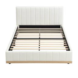 Merax 4ft6 Double White PU Leather Upholstered Bed with Fluted Headboard - thumbnail 6