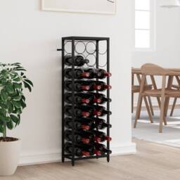 Berkfield Home Wine Rack for 27 Bottles Black 34x18x100 cm Wrought Iron - Size: 34 x 18 x 100 cm - thumbnail 2