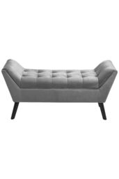 Living and Home Tufted Velvet Buttoned Bench with Raised Arms in Grey - thumbnail 4