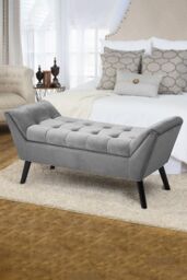 Living and Home Tufted Velvet Buttoned Bench with Raised Arms in Grey - thumbnail 2
