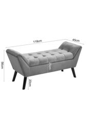 Living and Home Tufted Velvet Buttoned Bench with Raised Arms in Grey - thumbnail 6