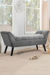 Living and Home Tufted Velvet Buttoned Bench with Raised Arms in Grey