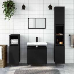 Berkfield Home Durable Bathroom Cabinet Black 58x33x60 cm Engineered Wood - Size: 58 x 33 x 60 cm - thumbnail 2