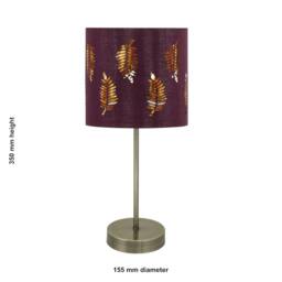 First Choice Lighting Antique Brass Stick Table Lamp with Burgundy Fern Cut Out Shade in Bronze - thumbnail 5