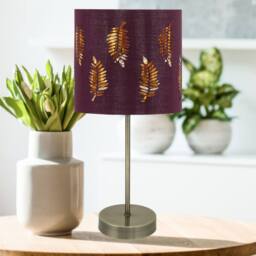 First Choice Lighting Antique Brass Stick Table Lamp with Burgundy Fern Cut Out Shade in Bronze - thumbnail 3