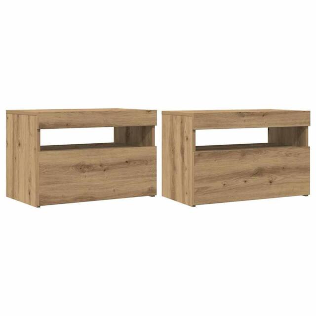 Berkfield Home TV Cabinets with LED Lights 2 pcs Artisan Oak Engineered Wood in Light Tan - image 1