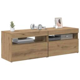 Berkfield Home TV Cabinets with LED Lights 2 pcs Artisan Oak Engineered Wood in Light Tan - thumbnail 4