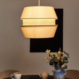 Wyld and Coco Beige Raffia Linen Pendant Lamp 122cm - Modern Boho Hanging Light