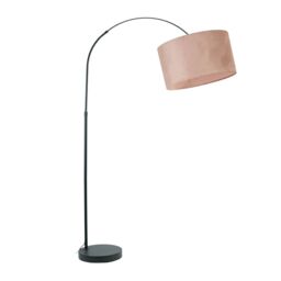 ValueLights Louis Black Arched Curved Floor Lamp with Velvet Drum Lamp Shade & LED Bulb in Pink - thumbnail 2