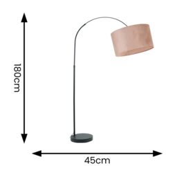 ValueLights Louis Black Arched Curved Floor Lamp with Velvet Drum Lamp Shade & LED Bulb in Pink - thumbnail 4