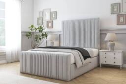 "Comfort Beds The Foxy Plush Bed Frame - 50"" Upholstered Headboard in Silver - Size: Small Double" - thumbnail 1