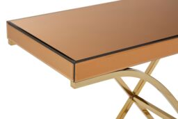 Orsina Spacious Gold Finished Decorative Table For Hallways, Modern Rectangular Console Table With Brown Glass Top - thumbnail 4