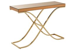 Orsina Spacious Gold Finished Decorative Table For Hallways, Modern Rectangular Console Table With Brown Glass Top - thumbnail 2