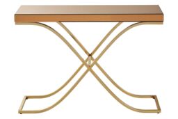 Orsina Spacious Gold Finished Decorative Table For Hallways, Modern Rectangular Console Table With Brown Glass Top - thumbnail 6