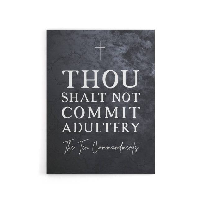 "Artery8 Ten Commandments Adultery Bible Quote Canvas Wall Art Print in Grey - Size: W18"" x H24""" - image 1