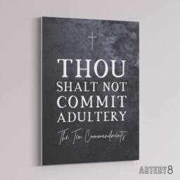 "Artery8 Ten Commandments Adultery Bible Quote Canvas Wall Art Print in Grey - Size: W18"" x H24""" - thumbnail 2