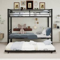 STILVORA Bed Frame 3ft Single with Pull-Out Bed Black - Size: Junior - thumbnail 2