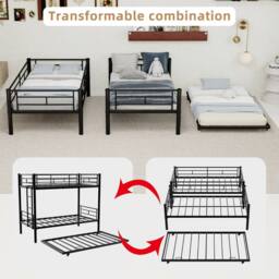STILVORA Bed Frame 3ft Single with Pull-Out Bed Black - Size: Junior - thumbnail 8