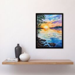 Artery8 Sunset on Calm Lake Oil Painting Tranquil Peace Framed Art Print - Size: A4 - thumbnail 4
