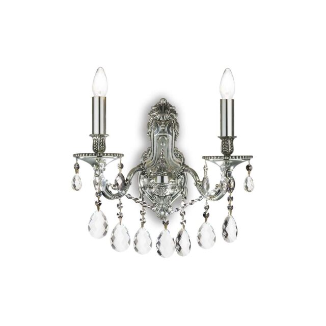Netlighting Gioconda 2 Light Indoor Candle Wall Light Silver with Crystals E14