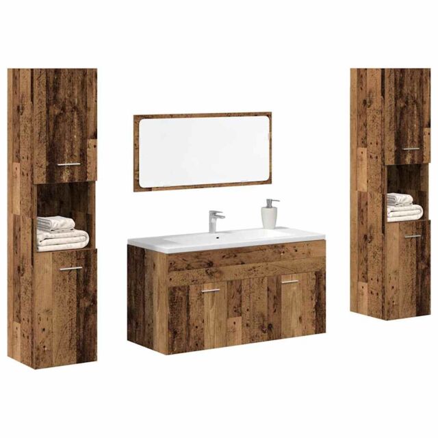 Berkfield Home 4 Piece Bathroom Furniture Set Old Wood Engineered Wood in Brown