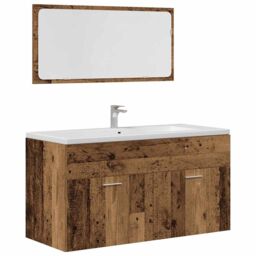 Berkfield Home 4 Piece Bathroom Furniture Set Old Wood Engineered Wood in Brown - thumbnail 6