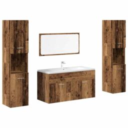 Berkfield Home 4 Piece Bathroom Furniture Set Old Wood Engineered Wood in Brown - thumbnail 2