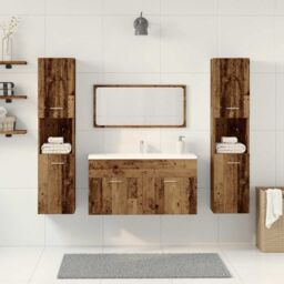 Berkfield Home 4 Piece Bathroom Furniture Set Old Wood Engineered Wood in Brown - thumbnail 3
