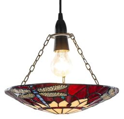 Happy Homewares Traditional Dragonfly Tiffany Glass Easy Fit Pendant Light Shade in Red - thumbnail 3