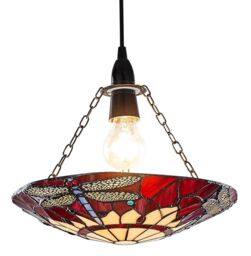 Happy Homewares Traditional Dragonfly Tiffany Glass Easy Fit Pendant Light Shade in Red - thumbnail 4