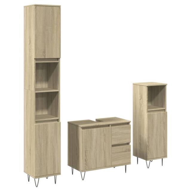 Berkfield Home 3 Piece Bathroom Furniture Set Sonoma Oak Engineered Wood in Light Oak - image 1