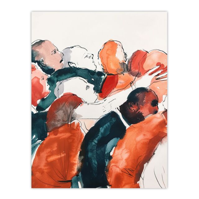 "Artery8 Sport Rugby Football Scrum Close Up Watercolour Wall Art Print in Red - Size: W18"" x H24""" - image 1