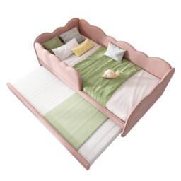 Merax Upholstered 3FT Single Daybed Sofa Bed with Pull Out Trundle in Pink - thumbnail 6