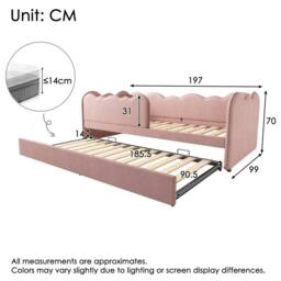Merax Upholstered 3FT Single Daybed Sofa Bed with Pull Out Trundle in Pink - thumbnail 2