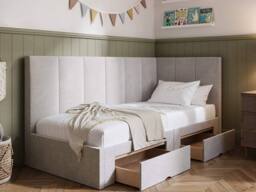 Flair Harley Corner Fabric Bed Frame with Storage Drawers in Beige - Size: Single - thumbnail 2