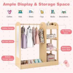 Gymax Pretend Storage Closet Play Armoire Dresser Wardrobe With Mirror in Light Khaki - thumbnail 7