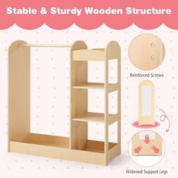 Gymax Pretend Storage Closet Play Armoire Dresser Wardrobe With Mirror in Light Khaki - thumbnail 8