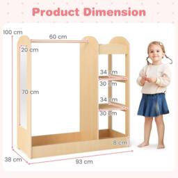 Gymax Pretend Storage Closet Play Armoire Dresser Wardrobe With Mirror in Light Khaki - thumbnail 2