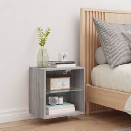 Berkfield Home Decorative Bedside Cabinet with LED Lights Wall-mounted Grey Sonoma - thumbnail 4
