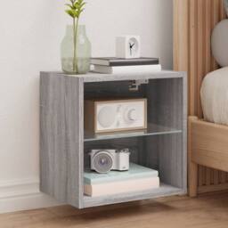 Berkfield Home Decorative Bedside Cabinet with LED Lights Wall-mounted Grey Sonoma - thumbnail 2